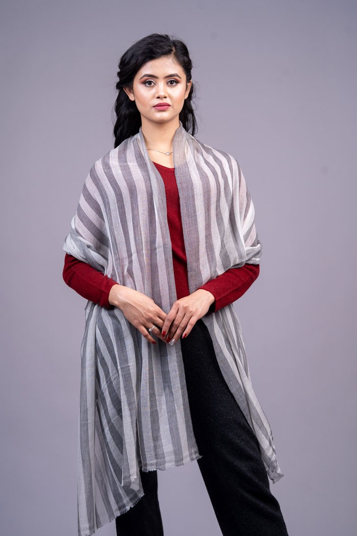 100% Cashmere Striped Stole 28"×80"