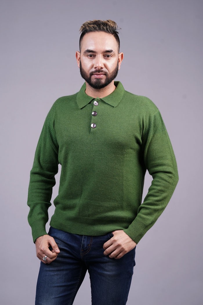 100% Pure Cashmere Sweater Pullover with button neck